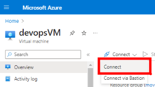 Showing the location of the Connect option in Azure portal